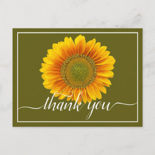 Postal Gracias por la moderna flor de girasol naranja y a