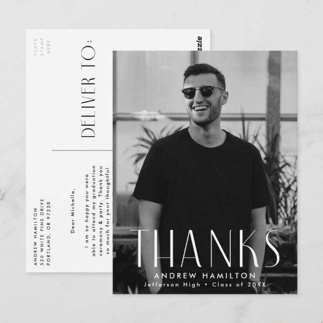 Postal Gracias por la simplicidad moderna de la graduació (Anverso / Reverso)