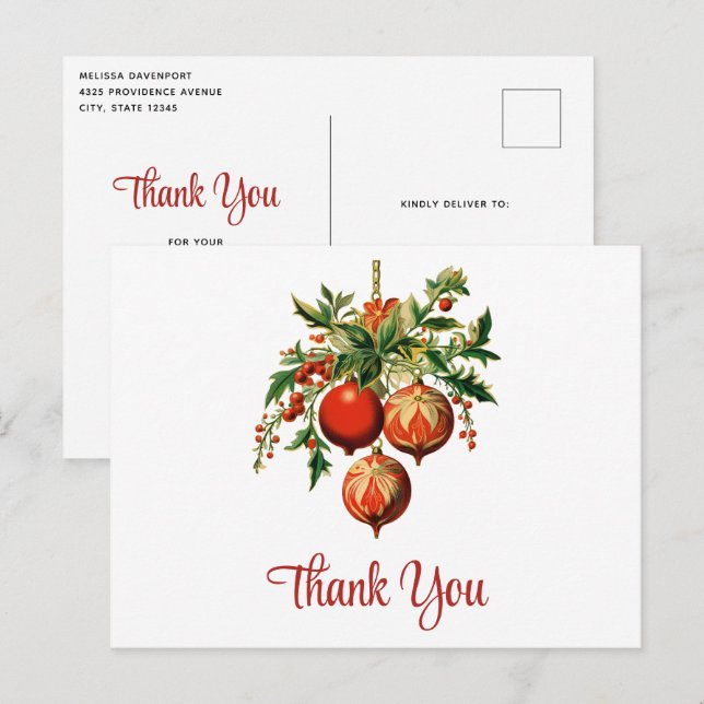 Postal Gracias por las decoraciones de los árboles de nav (Anverso / Reverso)