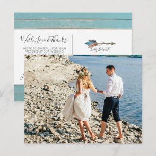 Postal Gracias por las plumas rusas turquesas Boho Arrow