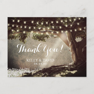 Postal Gracias por las Rustic String Lights Vintage Tree