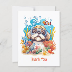 Postal Gracias por perro Shih Tzu haciendo snorkel en arr