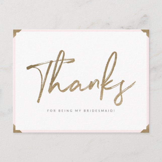 Postal Gracias Por Ser Mi Bridesmaid Gold Script (Anverso)