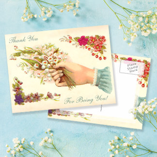 Postal Gracias por ser tú Vintage Mano con Flores
