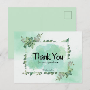 Postal Gracias Por Su Compra Verde Botánico Acuarela