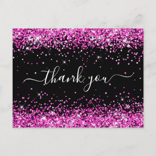 Postal Gracias por tu Baby Shower Rosa Brillante Glitter 