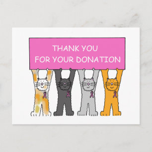 Postal Gracias por tu donación de gatos de cinta rosada