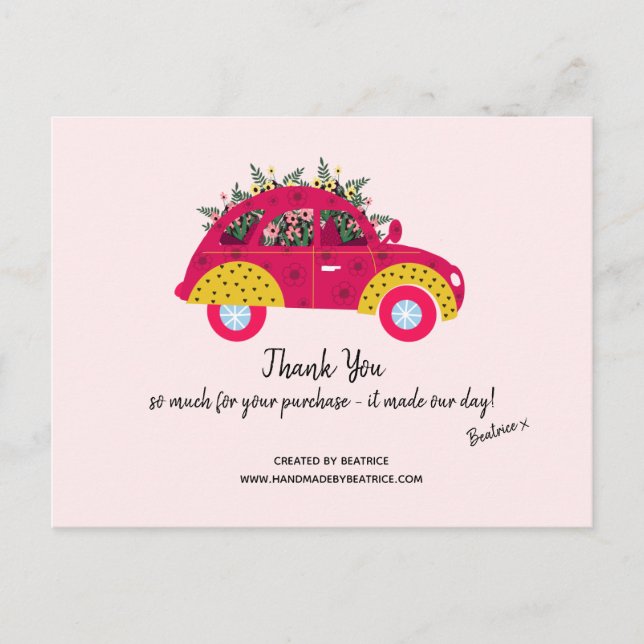 Postal Gracias por tu pedido Fun Floral Pink (Anverso)