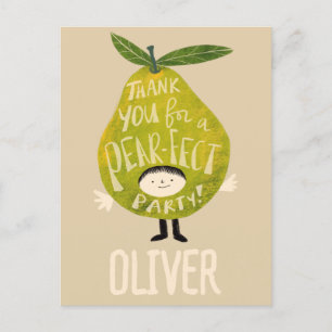 Postal Gracias por una fiesta de pera divertida dibujo de