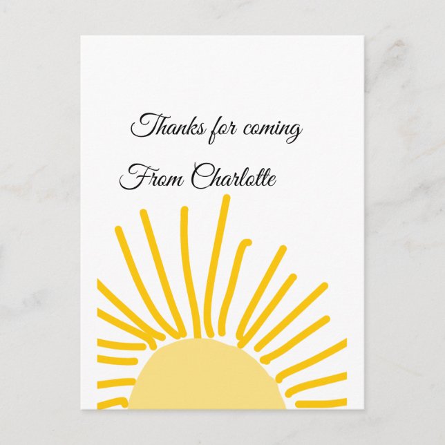 Postal gracias por venir mensaje de texto add nombre sol (Anverso)