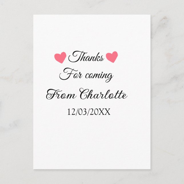 Postal gracias por venir mensaje de texto nombre  (Anverso)