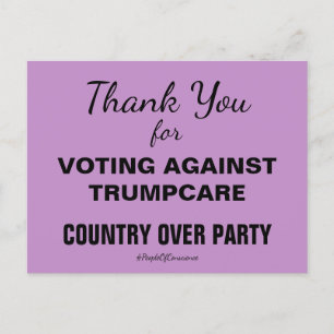 Postal Gracias por votar en contra de TrumpCare Resistir