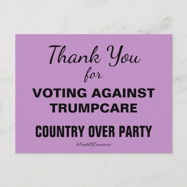 Postal Gracias por votar en contra de TrumpCare Resistir (Anverso)
