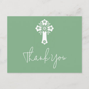 Postal Gracias Postcard Floral Christening Sage Green