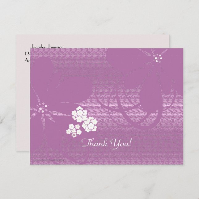 Postal Gracias Postcard, Pale Purple Floral (Anverso / Reverso)