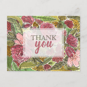 Postal Gracias Precioso Floral de Acuarela Rosa