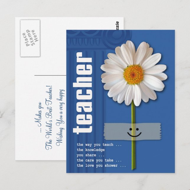 Postal Gracias Profesor. Daisy sonriente (Anverso / Reverso)