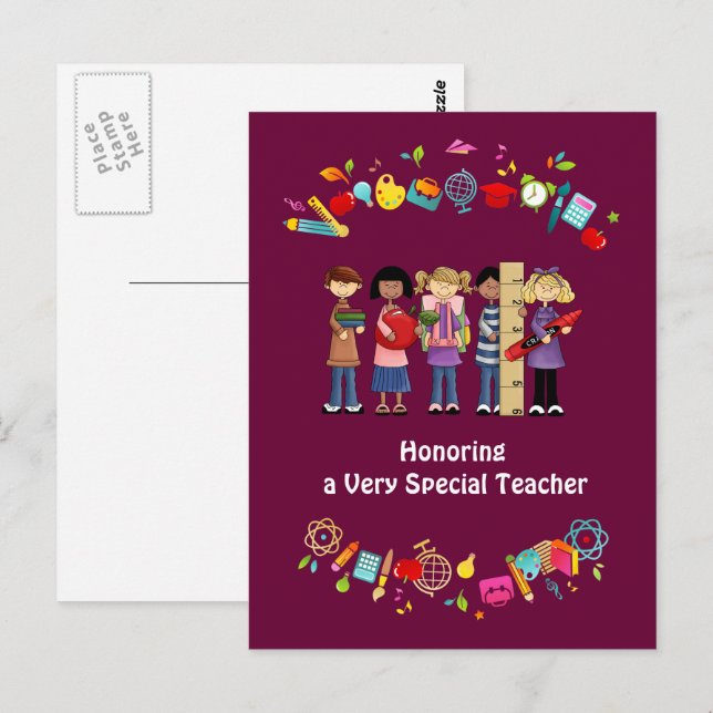 Postal Gracias, Profesor. Niños de escuela (Anverso / Reverso)
