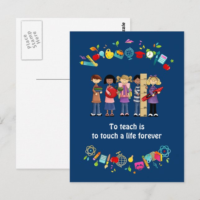 Postal Gracias, Profesor. Niños de escuela y presupuesto (Anverso / Reverso)