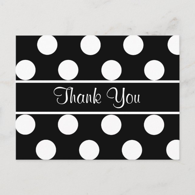 Postal Gracias Punto de Polka Blanco y Negro (Anverso)