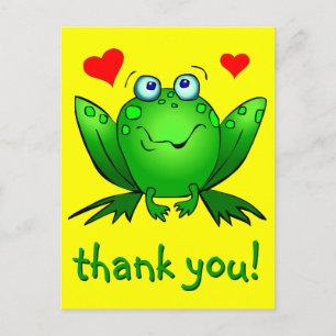 Postal Gracias Rana Verde Adorable Corazones Amarillos
