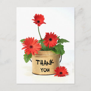 Postal Gracias Red Gerbera Daisy Flower Pot Card