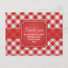 Postal Gracias Red Gingham Checs Patrón Geométrico