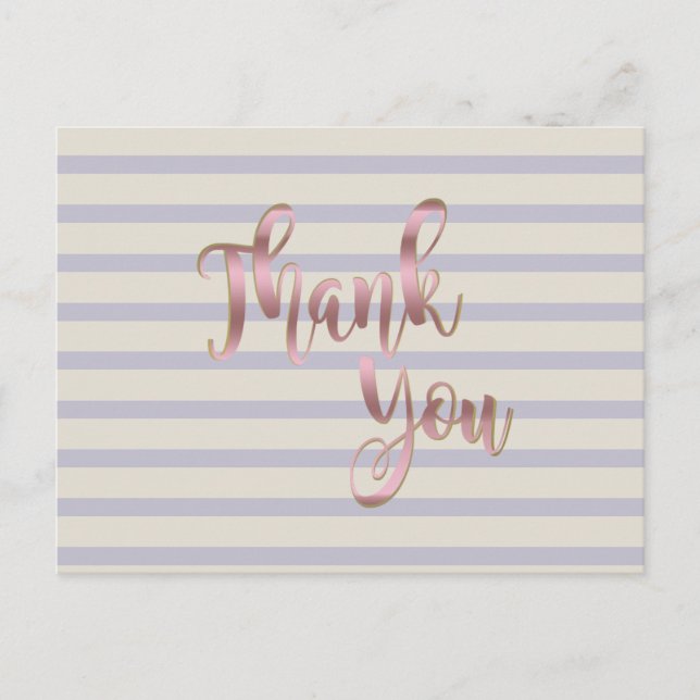 Postal Gracias Rosa Purpurina rayado de oro Limpiar (Anverso)
