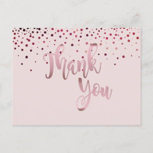 Postal Gracias Rosa Purpurina Rosa Confetti