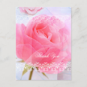 Postal Gracias, rosas rosadas en azul