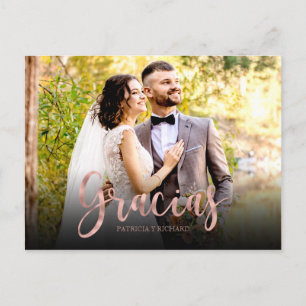Postal Gracias Rose Gold Foto Boda Español Gracias