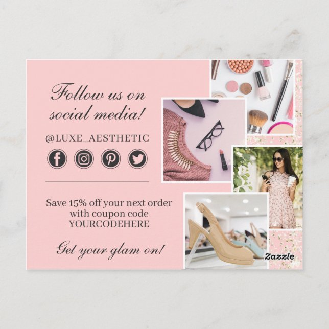 Postal Gracias Rubor Pink & Gold Paint Strokes 4-Photo (Reverso)