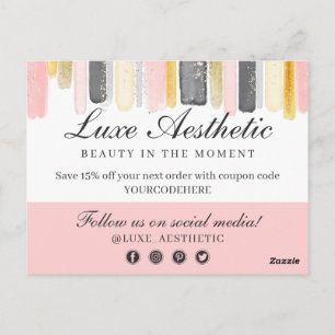Postal Gracias Rubor Pink & Gold Paint Strokes Coupon