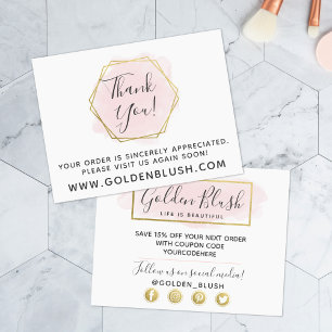 Postal Gracias Rubor Pink Watercolor y Geo Gold Moderno