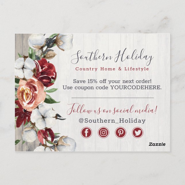 Postal Gracias Rustic Wood y Southern Country Cotton (Reverso)