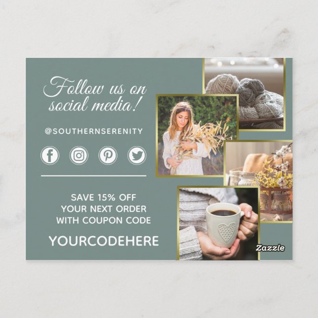 Postal Gracias Rustico Sur Algodón 4-Fotos (Reverso)