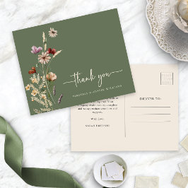 Postal Gracias Sage Floral Postcard