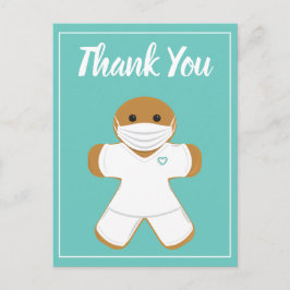 Postal Gracias Sanidad White Scrubs Gingerbread Man
