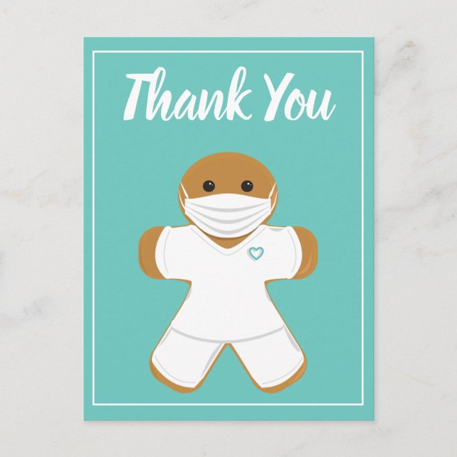 Postal Gracias Sanidad White Scrubs Gingerbread Man (Anverso)