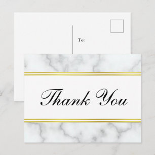 Postal Gracias Script Elegant Faux White Marble & Gold