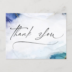 Postal Gracias Script Watercolor Gold Elegant Postcard