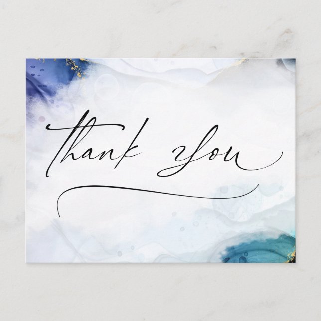 Postal Gracias Script Watercolor Gold Elegant Postcard (Anverso)