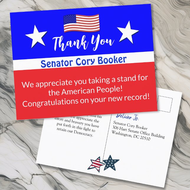 Postal Gracias Senador Cory Booker Personalizado (Subido por el creador)