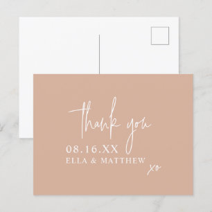 Postal Gracias simple Boda Rubor Pink Script