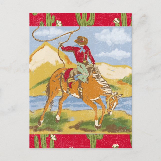 Postal Gracias socio Western Wild West Cowboy Rodeo (Anverso)
