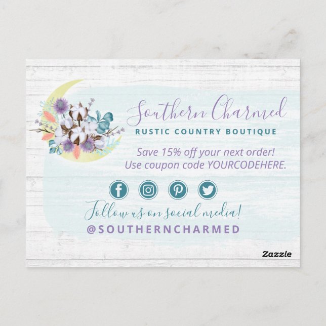 Postal Gracias Southern Floral Cotton Moon Rustic Wood (Reverso)