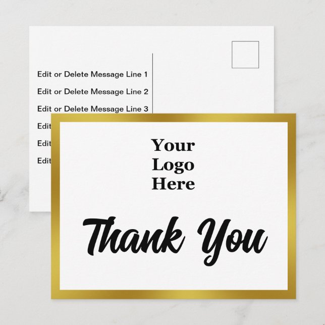 Postal Gracias Su Logo Aquí Negra De Oro Blanco (Anverso / Reverso)