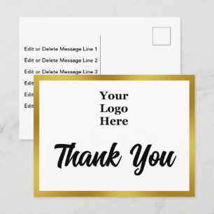 Postal Gracias Su Logo Aquí Negro Blanco Dorado Negocios