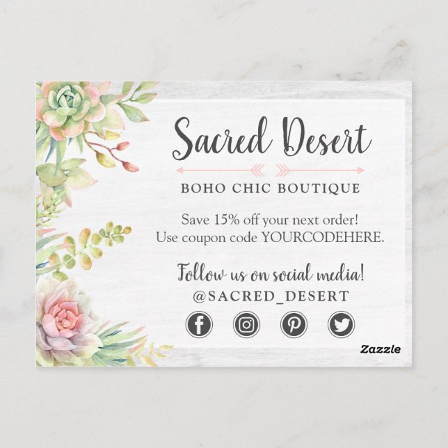 Postal Gracias Suculentas Desierto Cactus Acolor Agua Rús (Reverso)