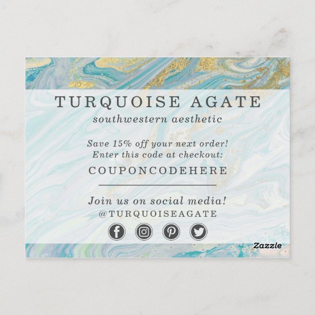 Postal Gracias Turquoise Gold Agate Stone Geode Coupon (Reverso)
